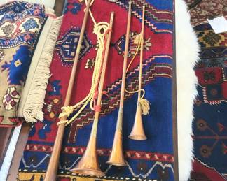 Antique English Brass and Copper Hunting Horns ready for the ride.....