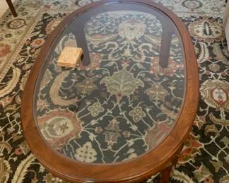 Glass coffee table, Lovely Rug