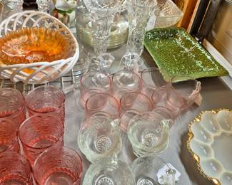Glassware, trays, ceramic and glasses.