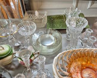 Plates, glass, candle holders.