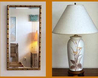 Faux Bamboo Mirror and Nice Tall Lamp