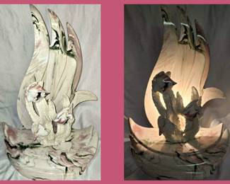 Unusual Underwater Sea Life Ceramic Lamp Showing it Lit and Unlit