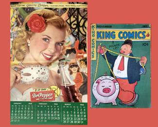 Dr. Pepper Calendar with Miss South Contest Winner, Jeanne Biegger, of Coral Gables FL. Jeanne was an ex wife of Dean Martin. There are More Contest Winners with this Calendar. 1930s King Comics Book