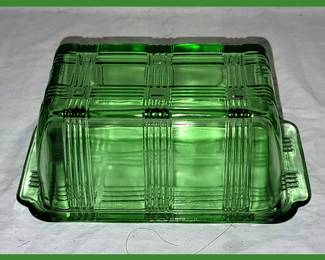 Vintage Hazel Atlas Uranium Glass Butter Dish