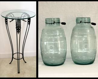 Metal and Glass Fern Stand and Very Large Jars