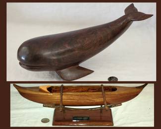 Modernist Wooden Whale and Outrigger Canoe