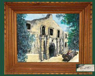 Oil on Canvas of The Alamo Signed Bute