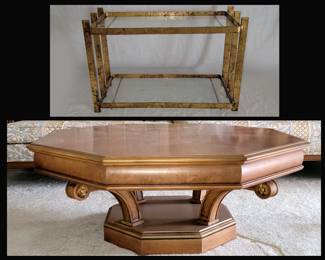 Nice Little Glass and Brass Shelf and Octagonal Coffee Table