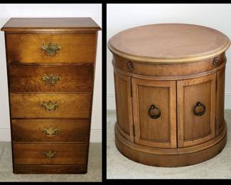 Small Chest of Drawers and Drum Table Cabinet
