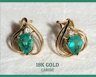 18K Gold Earrings, Marked 18K Caribe