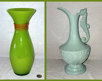 Lovely Cased Glass Vase and Beautiful Seahorse Pitcher