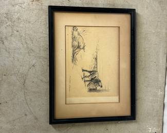 Signed pencil etching