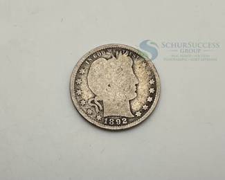 1892 US Barber Silver Quarter