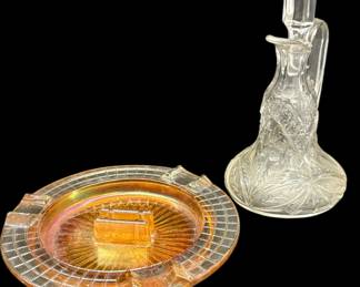 Carnival Glass Ashtray and Cruet