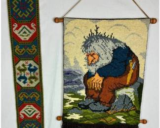 Set of 2 Vintage Norwegian Handmade Tapestry Decorative Wall Hangings
