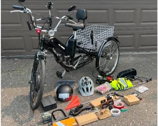 Ridgeyard Electric Three Wheel Bike with Basket on Back and Assorted Accessories