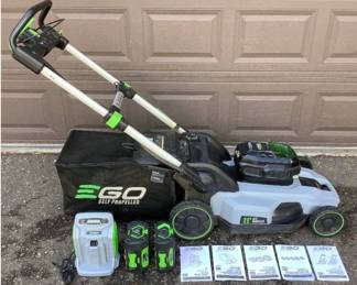 EGO POWER 56V Cordless Battery 21" Self Propelled Mower with Bagger Model #LM2100SP Charger Model CH5500, Battery 5.0Ah Model BA2800T 56V, Battery 7.5Ah Model BA4200 56V