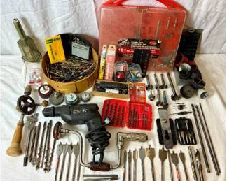 Craftsman Corded Drill with collection of drill bits and hole saws