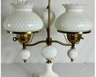 Vintage Double Shade Hobnail Milk Glass Brass Student Lamp