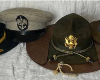 Replica US Army WWI Hat, US Army Armored Cavalry Regiment Hat, US Army Campaign Hat and US Navy Service Cap