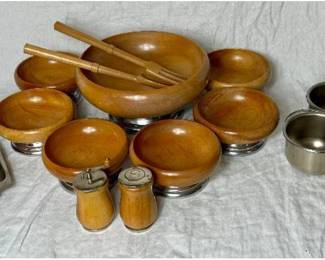 Mid Century Modern Serving Pieces - Salad Bowl Set, Condiment Server, Appetizer Tray and Salt & Pepper Set