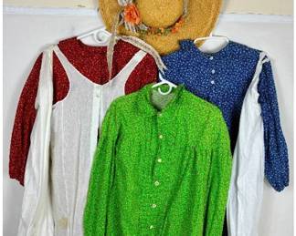Prairie Style Bundle - 2 Dresses, 1 blouse, 1 hat, 2 petticoat, 1 apron