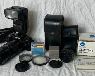 Minolta Maxxum 7000 35mm SLR Camera, Minolta Maxxum Flash 2800AF with Sigma Zoom Lens and ALFON 702-AF Auto Focus Flash