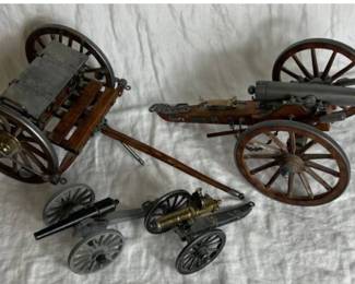 Civil War Dahlgren 1861 Cannon and Limber Wagon, Penn Craft Cannon and 1883 Gatling Gun