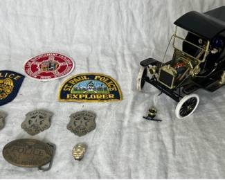 Police Collection - St Paul Police Patches, Belt Buckle, Vintage St Paul School Police Badges, Pins and Gearbox Replica 1/16 Scale 1912 Ford Model T NYPD Truck #4987 OF 5000