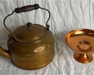 Antique Copper Tea Kettle and Vintage Copper Craft Guild Compote Bowl