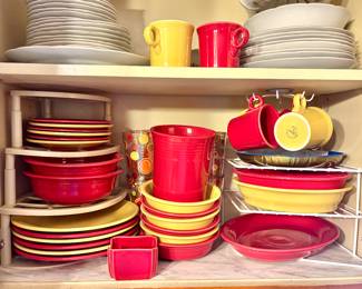 30 Piece Fiestaware Collection - Scarlet and Yellow-includes 6 Tervis Fiestaware Tumblers.