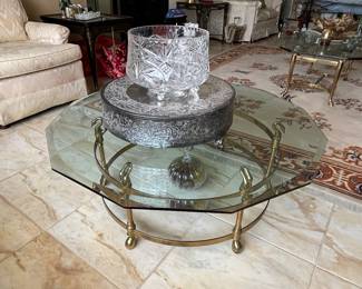 Vintage LaBarge brass swan head and glass coffee table