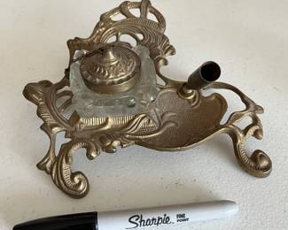 Vintage brass French style inkwell
