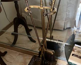 Brass fireplace tool set