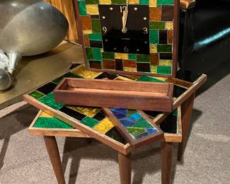 MCM stacking tables, wall clock and storage box
