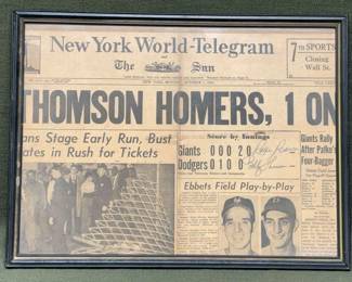 Ralph Branca Bobby Thomas Signed Newspaper 1951