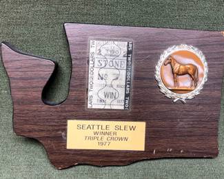 Kentucky Derby 1977 Seattle Slew Wooden Plaque $2 Uncashed Win Ticket