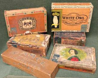 Vintage White Owl, Lovera, Van Dyck White Owl Cigar Boxes Camel Carton