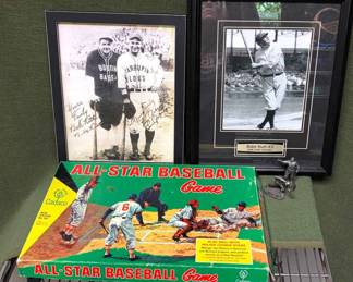 Vintage 1966 Edition of Cadaco AllStar Baseball Board Game, Babe Ruth Pewter Miniatures And Repro.