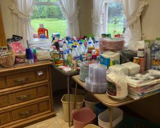 Shop your product here. Laundry room and garage are filled with product, towels, rags, sweepers, mops and more.