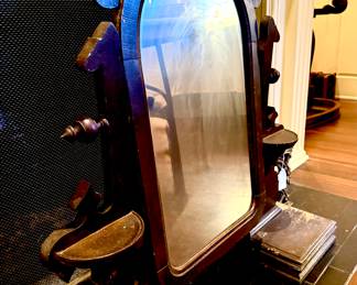 Victorian dresser top with glove box and mirror.