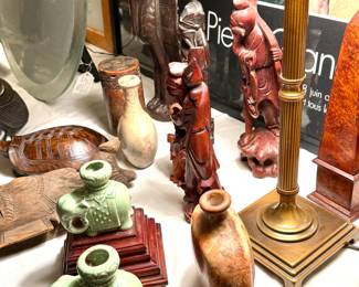 Numerous Chinese carvings with antique stoneware