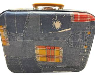 Vintage Hard Shell Denim Patchwork Suitcase