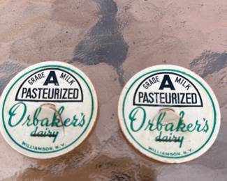 Vintage milk bottle caps from Orbaker’s dairy in Williamson, NY