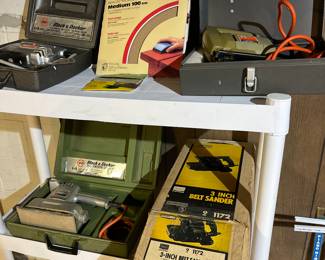 Jigsaws, electric sander, and belt sander.