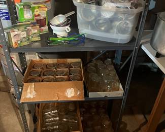 Large selection of canning jars and accessories.