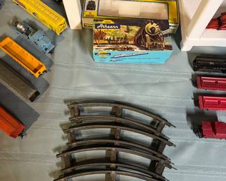 Vintage train car boxes and tracks.