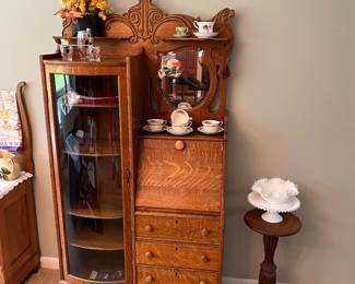 Antique oak side-by-side and oak  pedestal.