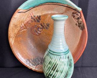 Handmade Pottery Decorative Bowl and Aqua Shades Vase
