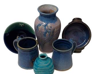 Shades Of Blue Signed Pottery * Dan Ishuer * Shoshana + 3 More